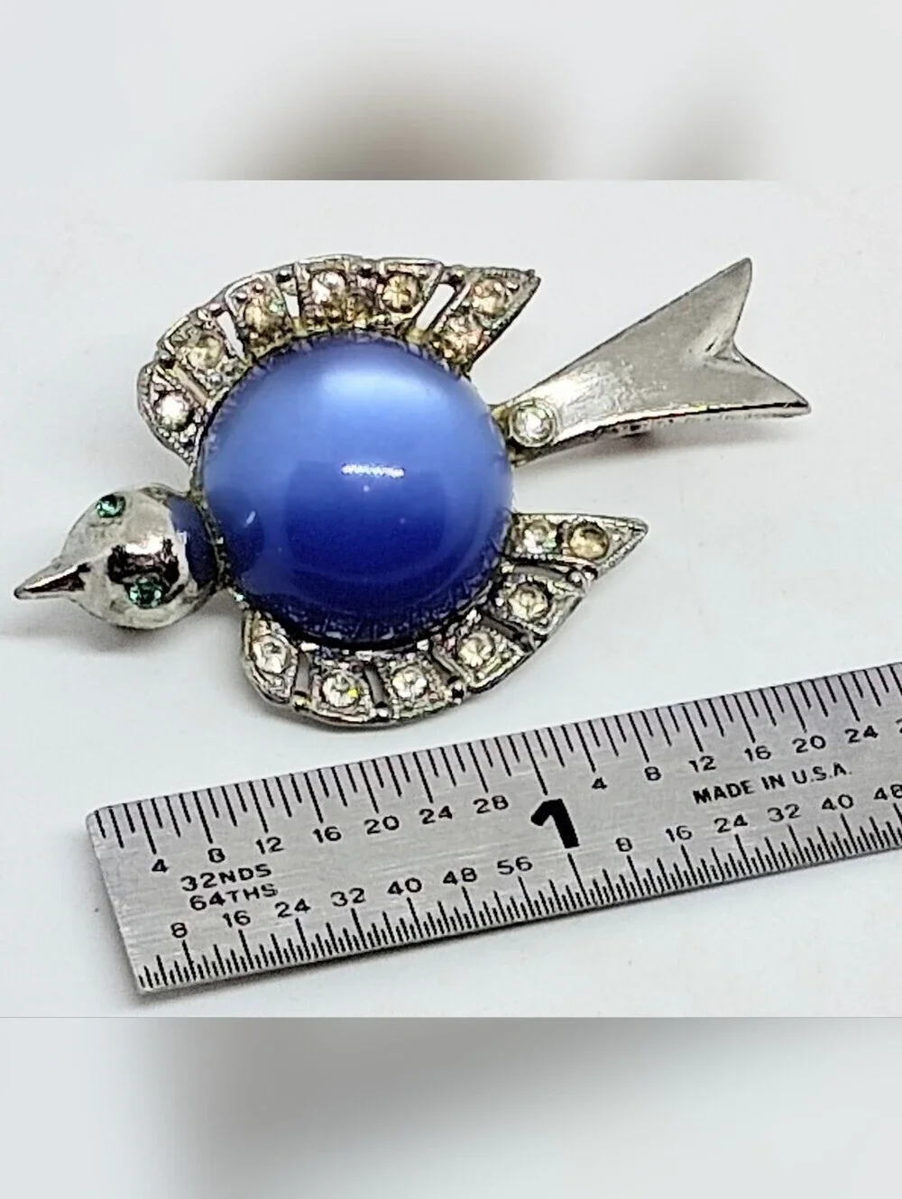 * Vintage Blue Moonglow Jelly Belly Bird Swallow Pin Brooch